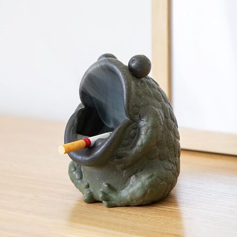 HEER Ceramic Ashtray for Cigarettes, Cute Funny Toad Frog Shape Ash Tray Set for Indoor Outdoor, Windproof Desktop Smoking Ash Holder for Smokers, Vintage Cool Home Office Decoration. in Saudi Arabia