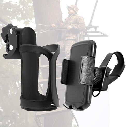 اولامجز مجموعة حامل اكواب وحامل جوال للصيد - حامل اكواب قابل للتعديل وحامل موبايل بدون استخدام اليدين، مشابك سهلة على حامل الغزلان او حامل الشجرة، حامل اكواب زجاجة مياه، اكسسوارات حامل شجرة in Kuwait