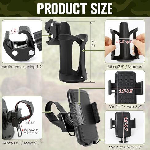 اولامجز مجموعة حامل اكواب وحامل جوال للصيد - حامل اكواب قابل للتعديل وحامل موبايل بدون استخدام اليدين، مشابك سهلة على حامل الغزلان او حامل الشجرة، حامل اكواب زجاجة مياه، اكسسوارات حامل شجرة in Kuwait