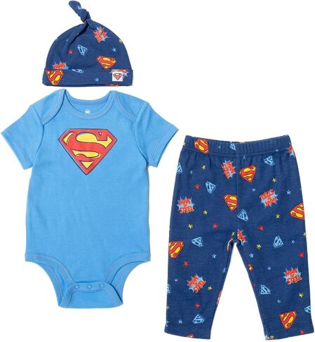 مجموعة ملابس DC Comics Batman Baby مكونة من 3 قطع: قبعة سروالية محببة in Kuwait