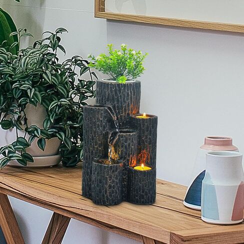 Greyhoo Indoor Water Fountain 3 Tier Column Tabletop Fountain Relaxation Min Waterfall for Room Decoration in Kuwait