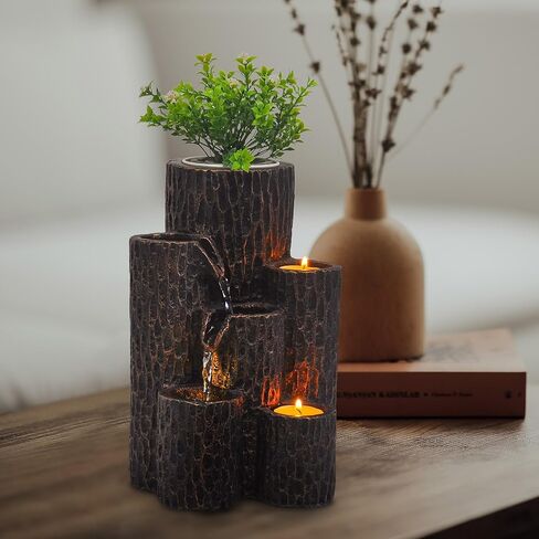 Greyhoo Indoor Water Fountain 3 Tier Column Tabletop Fountain Relaxation Min Waterfall for Room Decoration in Kuwait