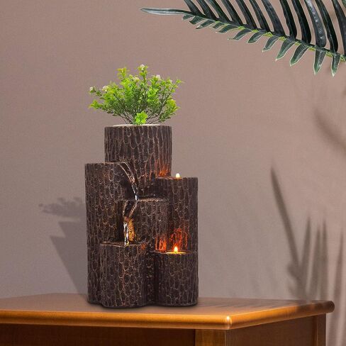 Greyhoo Indoor Water Fountain 3 Tier Column Tabletop Fountain Relaxation Min Waterfall for Room Decoration in Kuwait