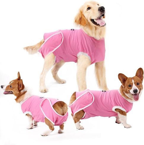 EMUST Dog Recovery Suit, After Surgery Wear for Dogs Male Female, Pet E-Collars Alternative Bandages, Professional Dog Onesie for Surgery for Abdominal Wounds, Weaning&Skin Diseases,Burgundy Strip/XXL in Kuwait