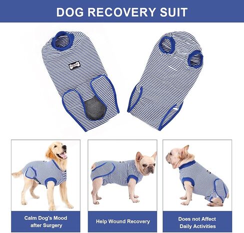 EMUST Dog Recovery Suit, After Surgery Wear for Dogs Male Female, Pet E-Collars Alternative Bandages, Professional Dog Onesie for Surgery for Abdominal Wounds, Weaning&Skin Diseases,Burgundy Strip/XXL in Kuwait