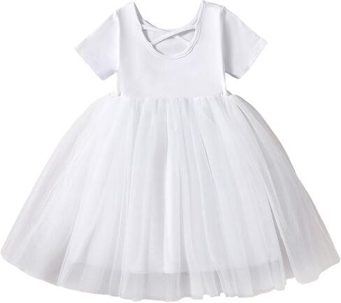 فستان للفتيات الصغيرات من SOBOWO فساتين رسمية للفتيات بدون ظهر وأكمام قصيرة متقاطعة من الخلف لالتقاط الصور على الشاطئ وحفلات الزفاف الصيفية in Kuwait