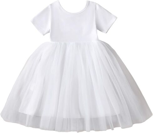 فستان للفتيات الصغيرات من SOBOWO فساتين رسمية للفتيات بدون ظهر وأكمام قصيرة متقاطعة من الخلف لالتقاط الصور على الشاطئ وحفلات الزفاف الصيفية in Kuwait