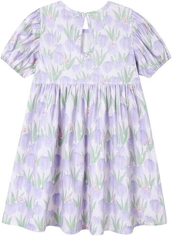 فستان SMILING PINKER للفتيات الصغيرات الصيفي الكاجوال من القطن بنقشة الزهور والأرنب الكرتوني بأكمام قصيرة منتفخة in Kuwait