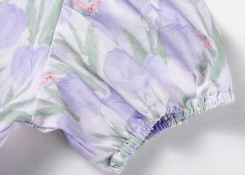 فستان SMILING PINKER للفتيات الصغيرات الصيفي الكاجوال من القطن بنقشة الزهور والأرنب الكرتوني بأكمام قصيرة منتفخة in Kuwait