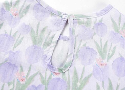 فستان SMILING PINKER للفتيات الصغيرات الصيفي الكاجوال من القطن بنقشة الزهور والأرنب الكرتوني بأكمام قصيرة منتفخة in Kuwait