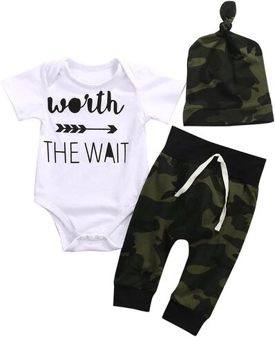 3Pcs Baby Boys Little Brother Camouflage Romper Tops+Pants Leggings+ Hat Outfits Set in Saudi Arabia