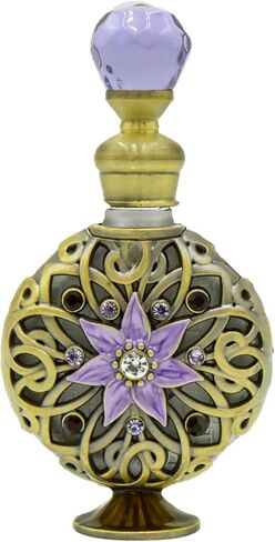 زجاجات عطر Mocsicka Flower Vintage زجاجة عطر فارغة مرصعة بالجواهر أرجوانية فاخرة من الزجاج الكريستالي قابلة لإعادة التعبئة (أرجواني-1،10 مل) in Kuwait