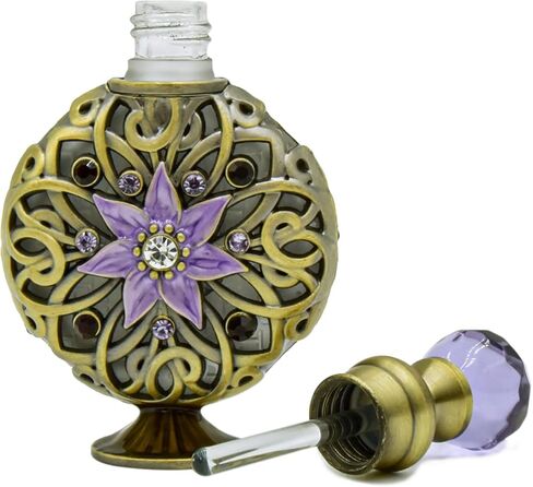 زجاجات عطر Mocsicka Flower Vintage زجاجة عطر فارغة مرصعة بالجواهر أرجوانية فاخرة من الزجاج الكريستالي قابلة لإعادة التعبئة (أرجواني-1،10 مل) in Kuwait