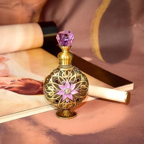 زجاجات عطر Mocsicka Flower Vintage زجاجة عطر فارغة مرصعة بالجواهر أرجوانية فاخرة من الزجاج الكريستالي قابلة لإعادة التعبئة (أرجواني-1،10 مل) in Kuwait