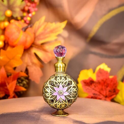 زجاجات عطر Mocsicka Flower Vintage زجاجة عطر فارغة مرصعة بالجواهر أرجوانية فاخرة من الزجاج الكريستالي قابلة لإعادة التعبئة (أرجواني-1،10 مل) in Kuwait