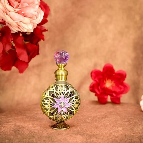 زجاجات عطر Mocsicka Flower Vintage زجاجة عطر فارغة مرصعة بالجواهر أرجوانية فاخرة من الزجاج الكريستالي قابلة لإعادة التعبئة (أرجواني-1،10 مل) in Kuwait