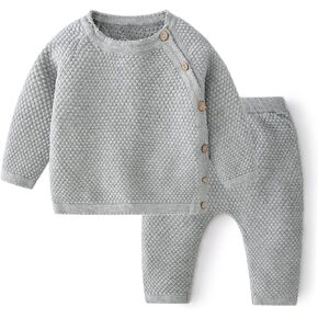 Toddler Baby Boys Girls Sweater Set Newborn Knit Crochet Outfit Pants Solid Clothes Long Sleeve Pullover Sweatshirt Tops