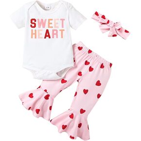 Tinypainter طفلة عيد الحب الزي رسالة رومبير + الحب القلب جرس أزرار السراويل أول ملابس عيد الحب in Kuwait