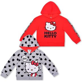 Hello Kitty Sanrio Baby Girls 2 Pack Hoodie for Infants, Hooded Sweatshirt for Babies - Red and Polka Dot or Blue and Pink