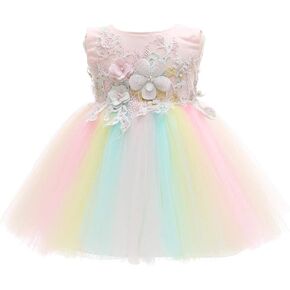 Meiqiduo Baby Girls Dress Infant Christening Birthday Wedding Bridesmaid Party Lace Tulle Flower Dresses in Kuwait