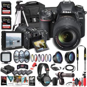 كاميرا Nikon D7500 DSLR مع عدسة 18-140 ملم (1582) + شاشة 4K + سماعات رأس Pro + ميكروفون احترافي + بطاقة ذاكرة سعة 2 × 64 جيجابايت + حافظة + برنامج Corel Photo Software + حامل ثلاثي القوائم Pro + 3 بطاريات EN-EL 15 + المزيد (متجددة) in Saudi Arabia