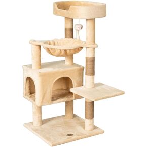 Go Pet Club Everyday Value 37in Cat Tree Tower Cat Condo مريح جثم كبير، أعمدة خدش، فأر متدلي وأرجوحة، برج لعب للقطط والقطط، بيج in Kuwait