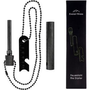 EVEREST FITNESS Ferro Rods - Magnesium Fire Starter Survival Tool - Water Resistant Flint and Steel Kit for Campfires - Emergency Camping Accessories w/Integrated Compass - Black