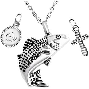 XIUDA Fish Urn Cremation Necklace for Ashes Urn Necklaces for Human Ashes in Loving Memory of Dad Fishing Locket Ashes Holder Keepsake Cremation Memorial Pendant Jewelry in Kuwait