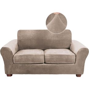 FY FIBER HOUSE غطاء أريكة للأريكة لغطاءين للأريكة وأغطية مقعد الحب غطاء سهل الارتداء لغرفة المعيشة مخملي 3 قطع واقي مطاطي للكلاب، رمادي داكن (57.5"-71.5") in Kuwait