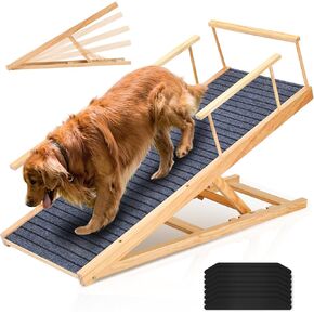 سلالم الكلاب الخشبية من كيرومي للكلاب الكبيرة، منحدر قابل للطي للكلاب للسرير - منحدر طويل قابل للحمل بطول 47.24 سم، سلالم للكلاب ذات قوة جر عالية للسيارة والأريكة والأريكة، 5 ارتفاعات قابلة للتعديل بمعدل 200 رطل. in Kuwait