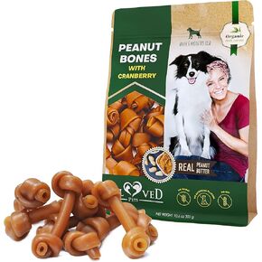 Dog Peanut Butter Bones with Cranberry & Rawhide Free Chew Treats - Pet Natural Mini & Big Snacks Healthy Collagen & Bulk Best Chews for Small & Large Dogs - Made for USA (Peanut Butter)