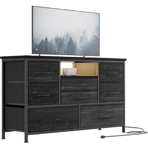 خزانة باتيكوين ذات 8 أدراج، برج تخزين قماشي لغرفة النوم، حامل تلفزيون واسع 47 بوصة وخزانة ذات أدراج مع منافذ تيار متردد ومنفذين USC، وحدة برج تخزين كبيرة، طباعة حبيبات من الخشب الأسود الفحمي in Kuwait