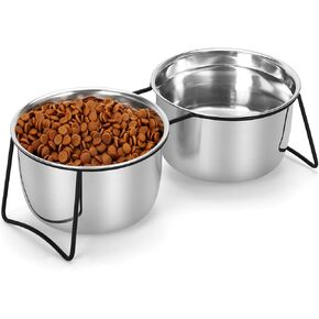 VAlinks Elevated Cat Bowls, Tilted Raised Indoor Cat Dishes for Food and Water, Double Bowls Metal Stand Anti Vomiting Feeder with 2 Stainless Steel Pet Bowls for Cats, Puppy, Dogs, (Black, 36oz) in Kuwait