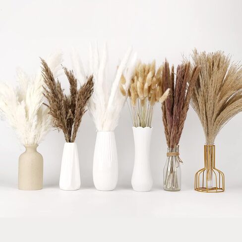 PENGYEE Dried Pampas Grass Bouquet 120 PCS - Fall Plants Boho Room Decor Contains Bunny Tails Dried Flowers, Brown White Pampas Grass for Wedding Decorations, Home Rustic Party Decor in Kuwait