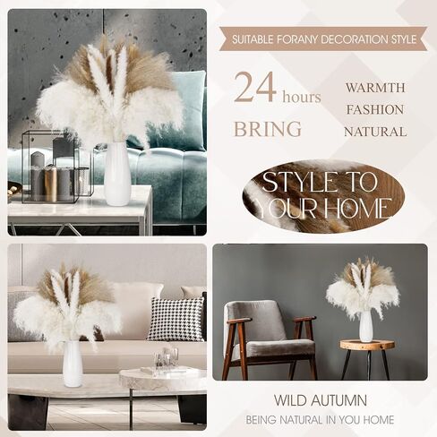 PENGYEE Dried Pampas Grass Bouquet 120 PCS - Fall Plants Boho Room Decor Contains Bunny Tails Dried Flowers, Brown White Pampas Grass for Wedding Decorations, Home Rustic Party Decor in Kuwait