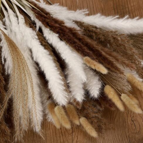 PENGYEE Dried Pampas Grass Bouquet 120 PCS - Fall Plants Boho Room Decor Contains Bunny Tails Dried Flowers, Brown White Pampas Grass for Wedding Decorations, Home Rustic Party Decor in Kuwait
