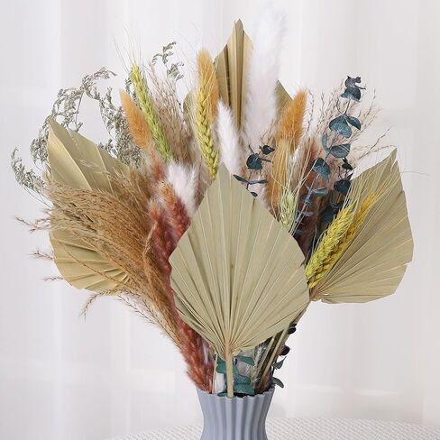 49 قطعة من الزهور الطبيعية المجففة من Fuyamp مع عشب النخيل المجفف وزهور عشب الأوكالبتوس المجففة وزهور بوهيمية رائعة للمزهرية والمكتب وغرفة المنزل وترتيبات الزهور لديكور الزفاف in Kuwait