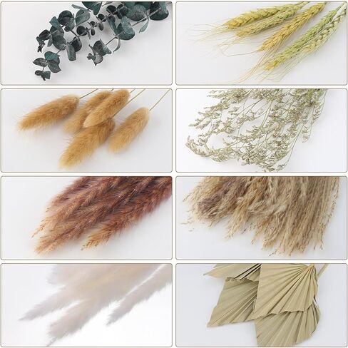 49 قطعة من الزهور الطبيعية المجففة من Fuyamp مع عشب النخيل المجفف وزهور عشب الأوكالبتوس المجففة وزهور بوهيمية رائعة للمزهرية والمكتب وغرفة المنزل وترتيبات الزهور لديكور الزفاف in Kuwait