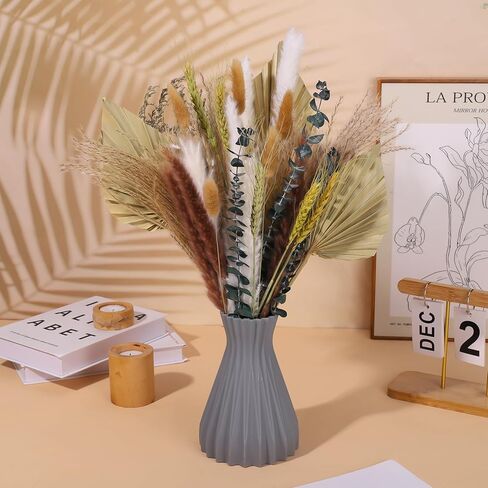 49 قطعة من الزهور الطبيعية المجففة من Fuyamp مع عشب النخيل المجفف وزهور عشب الأوكالبتوس المجففة وزهور بوهيمية رائعة للمزهرية والمكتب وغرفة المنزل وترتيبات الزهور لديكور الزفاف in Kuwait