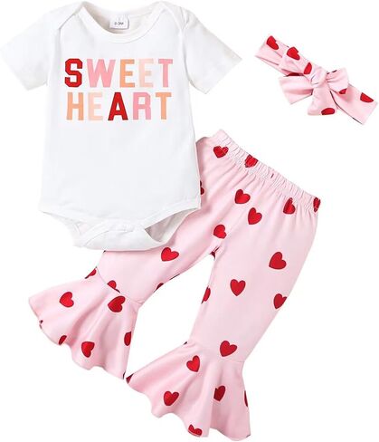 Tinypainter طفلة عيد الحب الزي رسالة رومبير + الحب القلب جرس أزرار السراويل أول ملابس عيد الحب in Kuwait