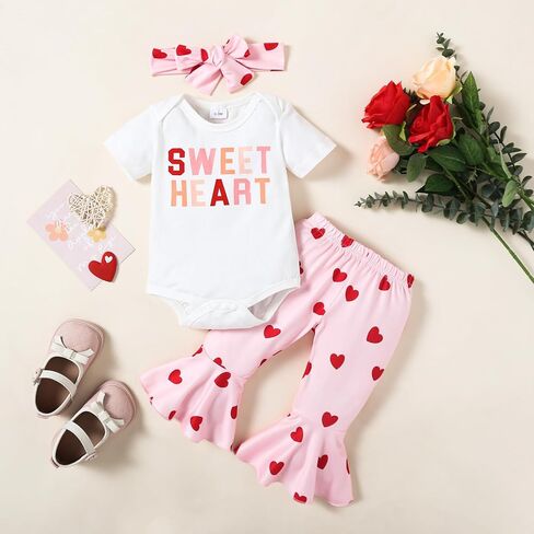Tinypainter طفلة عيد الحب الزي رسالة رومبير + الحب القلب جرس أزرار السراويل أول ملابس عيد الحب in Kuwait