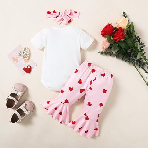 Tinypainter طفلة عيد الحب الزي رسالة رومبير + الحب القلب جرس أزرار السراويل أول ملابس عيد الحب in Kuwait