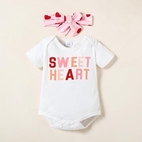 Tinypainter طفلة عيد الحب الزي رسالة رومبير + الحب القلب جرس أزرار السراويل أول ملابس عيد الحب in Kuwait