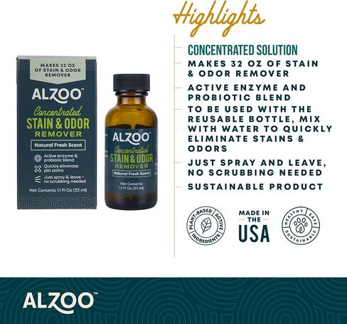 ALZOO Stain & Odor Remover, Quickly Lifts & Dissolves Pet Stains & Helps Eliminate Odors, 100% Plant-Based Active Ingredients, Lavender Vanilla Scent, 32 Fl. Oz Spray Bottle in Saudi Arabia