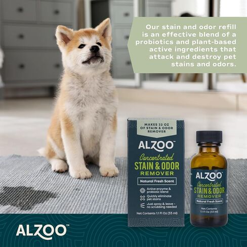 ALZOO Stain & Odor Remover, Quickly Lifts & Dissolves Pet Stains & Helps Eliminate Odors, 100% Plant-Based Active Ingredients, Lavender Vanilla Scent, 32 Fl. Oz Spray Bottle in Saudi Arabia