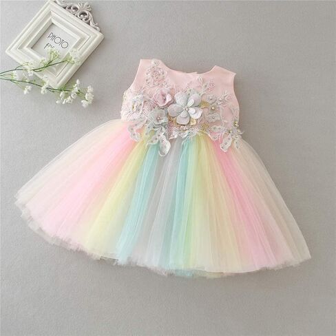 Meiqiduo Baby Girls Dress Infant Christening Birthday Wedding Bridesmaid Party Lace Tulle Flower Dresses in Kuwait