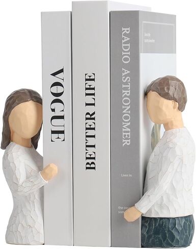 MAKOUYU مساند زخرفية فريدة من نوعها للأرفف، ديكور غرفة جمالي، احتضان الحلي الفنية لسطح المكتب للزوجين، سدادات كتب غير قابلة للانزلاق، نهايات كتب ثقيلة تدعم الأرفف زوج واحد (أبيض) in Kuwait