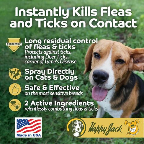 رذاذ البراغيث والقراد من هابي جاك DD-33 للكلاب والقطط، علاج البراغيث والسيطرة عليها، تركيبة مائية تقتل البراغيث والقراد بشكل فعال ولكنها لطيفة على الجلد والشعر، 16 أونصة in Kuwait
