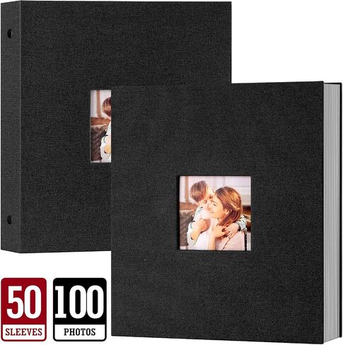 ألبوم صور Lanpn مقاس 11x14، غطاء صلب من الكتان خالٍ من الأحماض ومنزلق في ألبومات الصور يحمل 50 تحميلًا علويًا عموديًا فقط 11x14 صورة (أزرق) in Kuwait