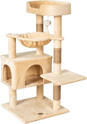 Go Pet Club Everyday Value 37in Cat Tree Tower Cat Condo مريح جثم كبير، أعمدة خدش، فأر متدلي وأرجوحة، برج لعب للقطط والقطط، بيج in Saudi Arabia